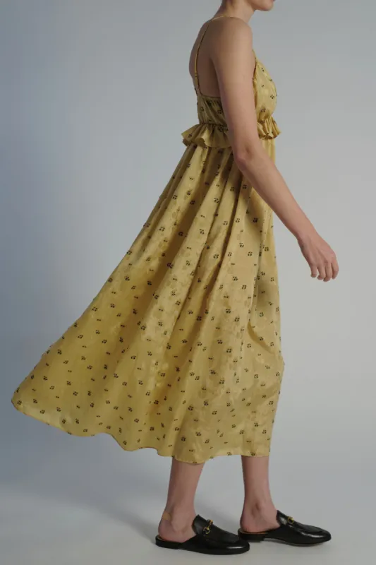 Ruffle Dress, Gold Jacquard sold by Saint Art