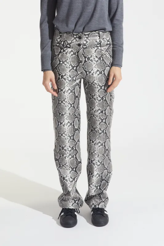 Lauren Low-Rise Straight Leg Leather Pant, Python made by Saint Art