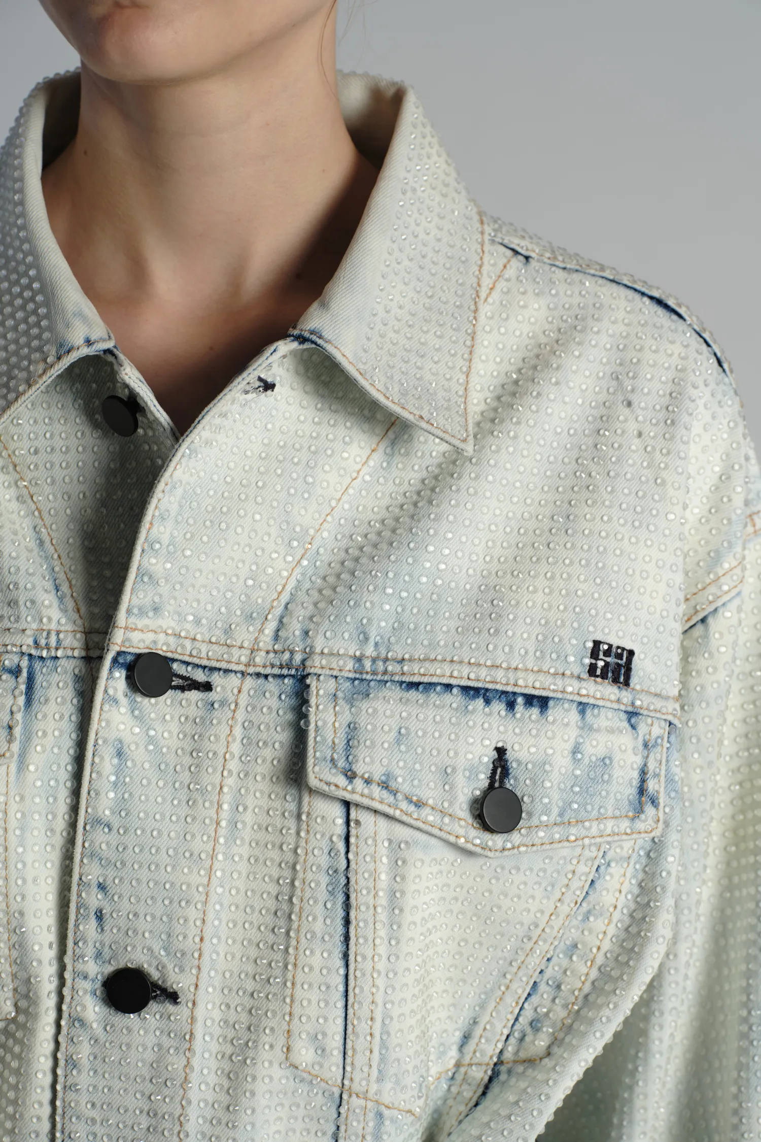 Gabi Embellished Bleached Denim Jacket sold by Saint Art product image thumbnail 4