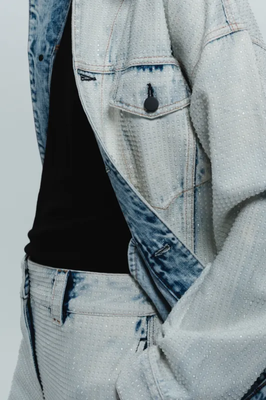 Gabi Embellished Bleached Denim Jacket made by Saint Art