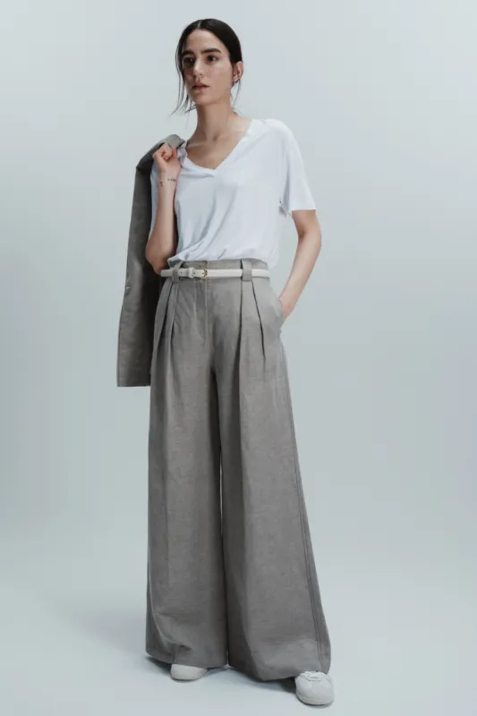 Argo Wideleg Trouser, Grey Linen made by Saint Art