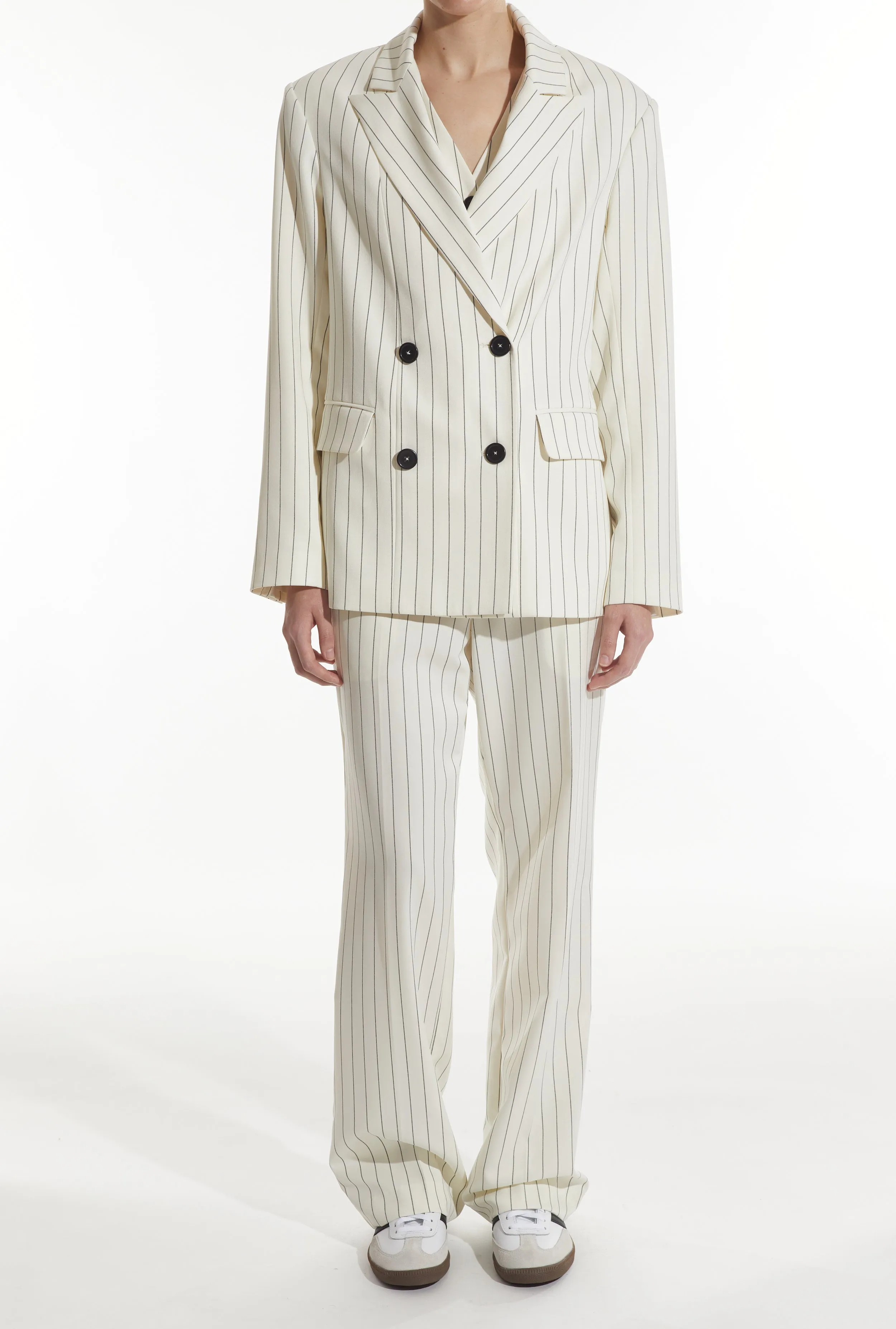 Taylor Blazer, White Pinstripe sold by Saint Art