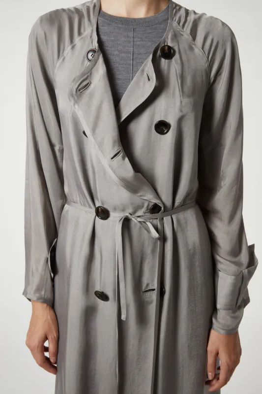 Nalani Double-Breasted Cupro Trench Coat, Light Grey made by Saint Art