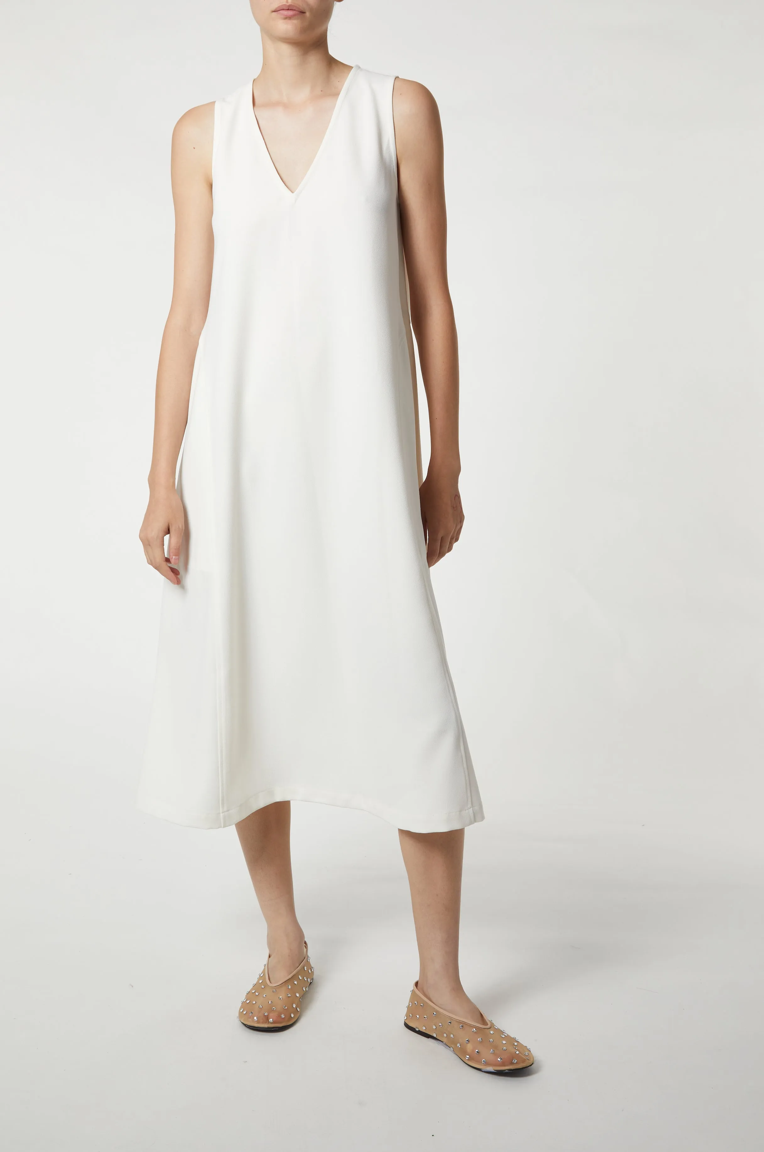 Nadine V-Neck Sleeveless Dress, Ivory Crepe sold by Saint Art product image thumbnail 3