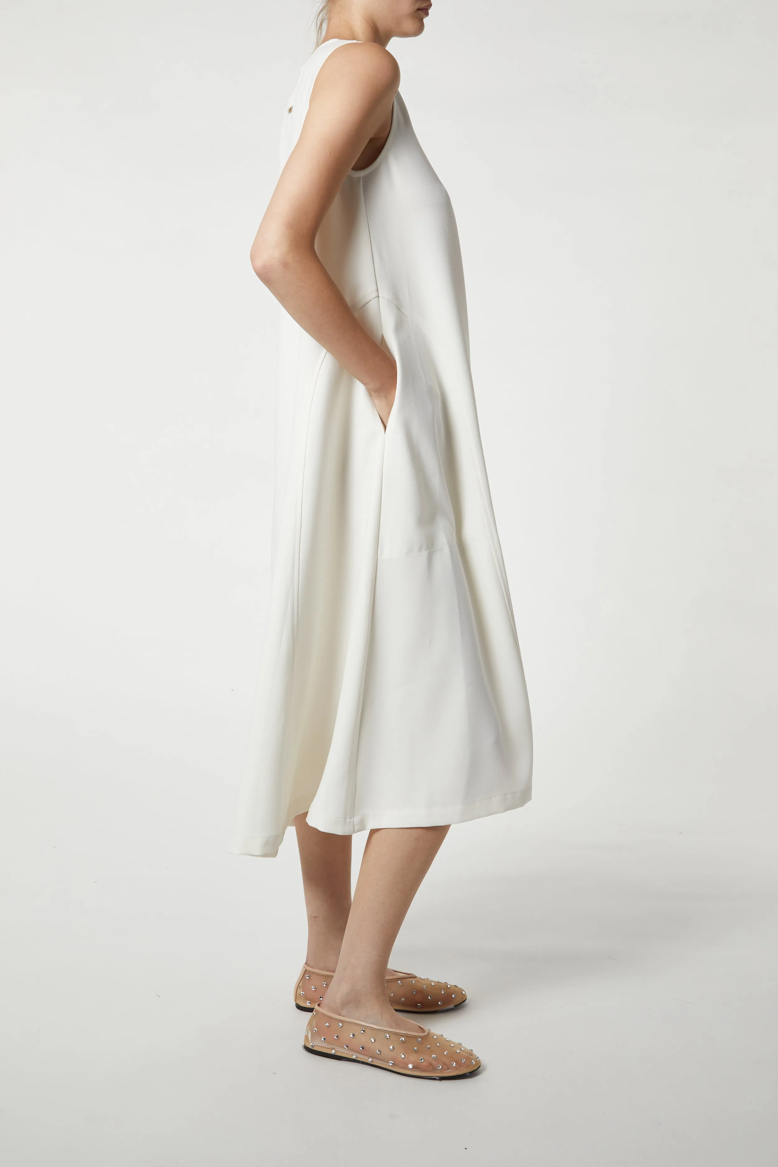 Nadine V-Neck Sleeveless Dress, Ivory Crepe sold by Saint Art product image thumbnail 5