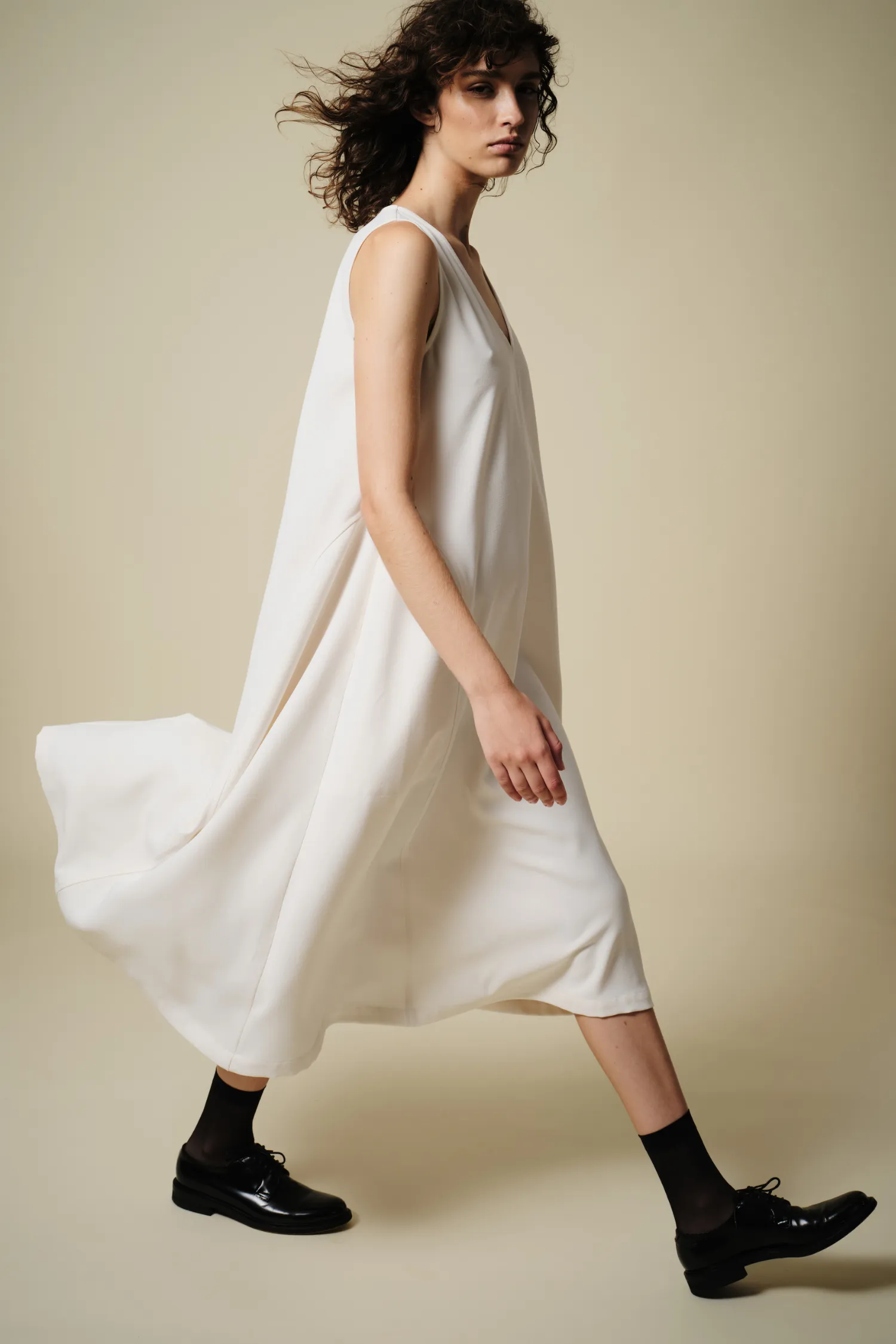 Nadine V-Neck Sleeveless Dress, Ivory Crepe sold by Saint Art product image thumbnail 2