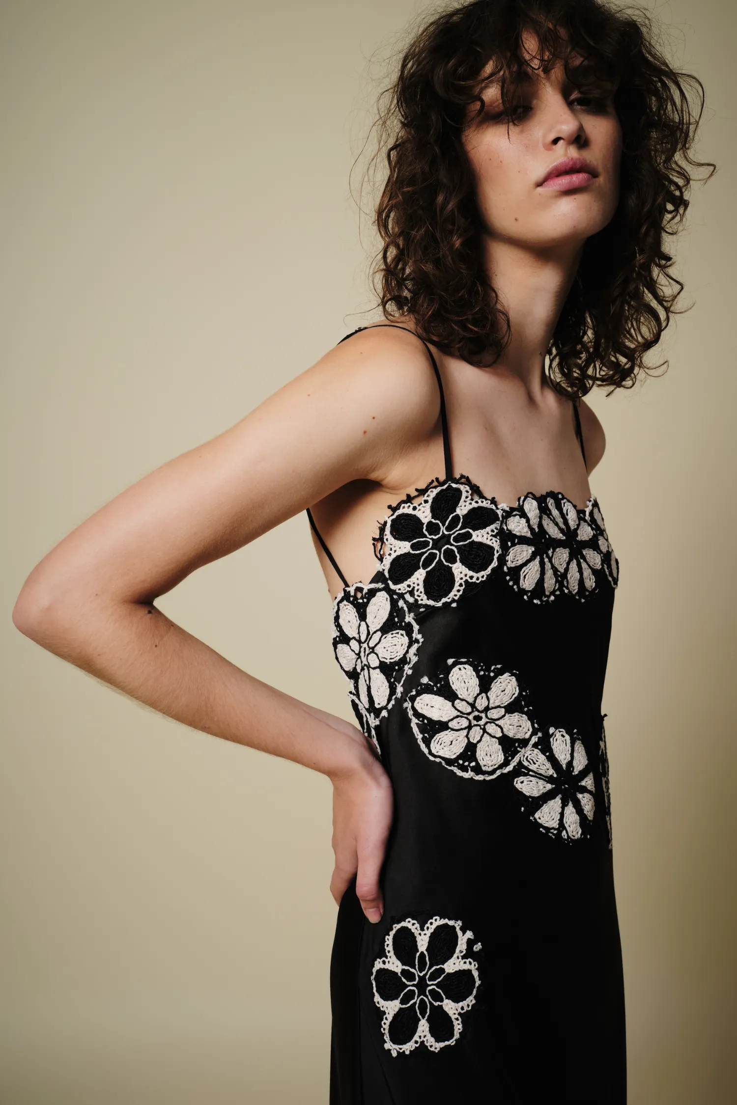 Sage Slip Dress with Crochet, Multi sold by Saint Art