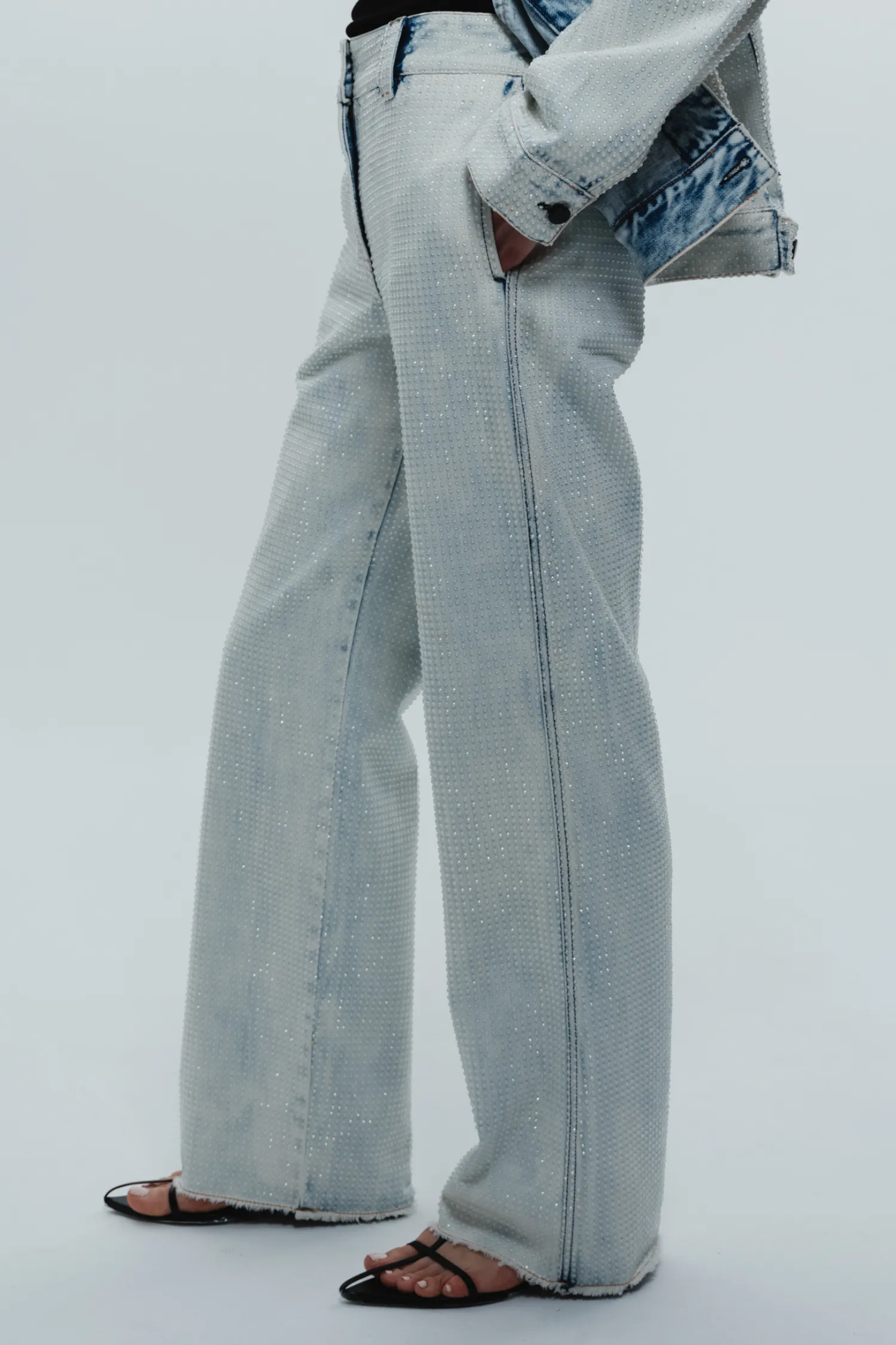 Nessa Bleached Embellished Denim Pant sold by Saint Art