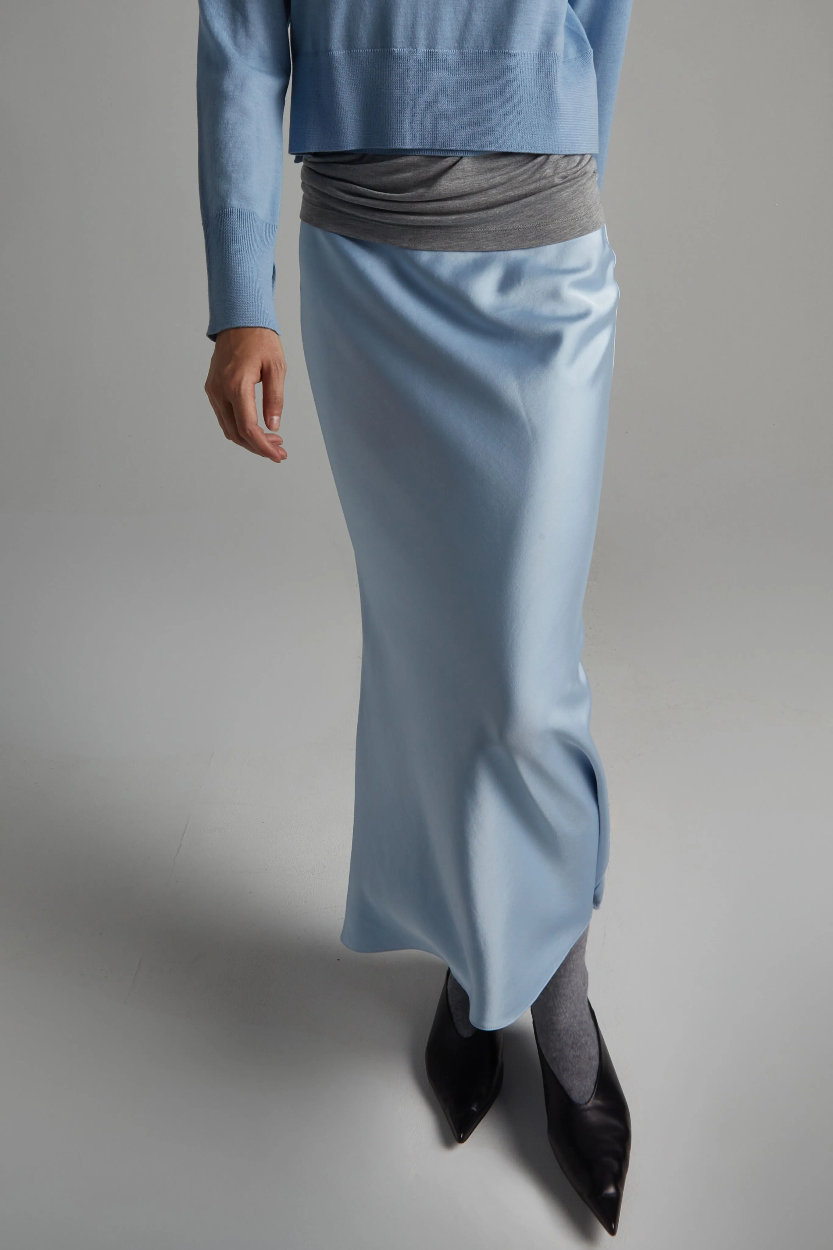 Talia Charmeuse Midi Skirt, Ice Blue sold by Saint Art