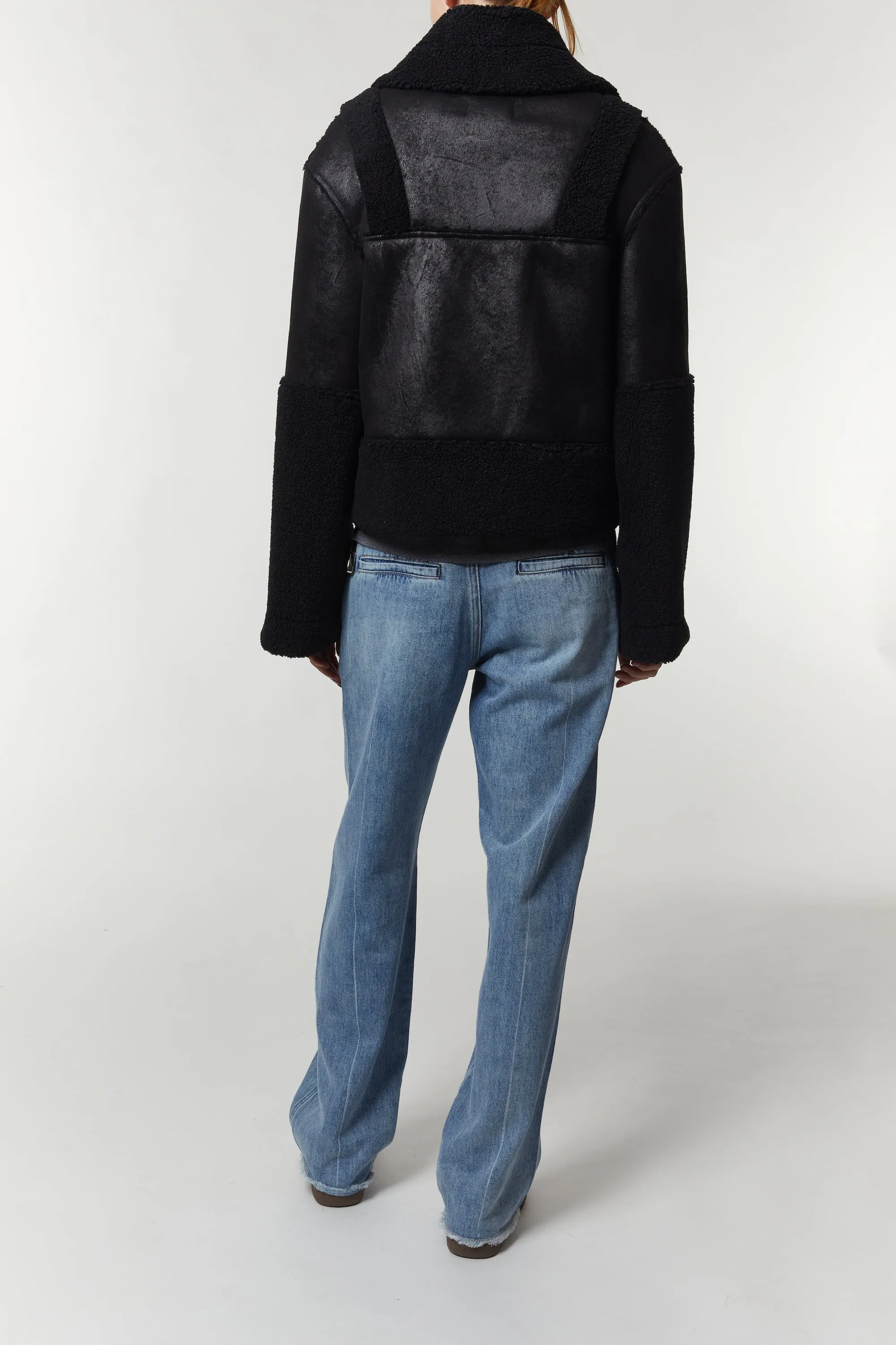 Marlise Shearling Moto Coat, Black sold by Saint Art product image thumbnail 4