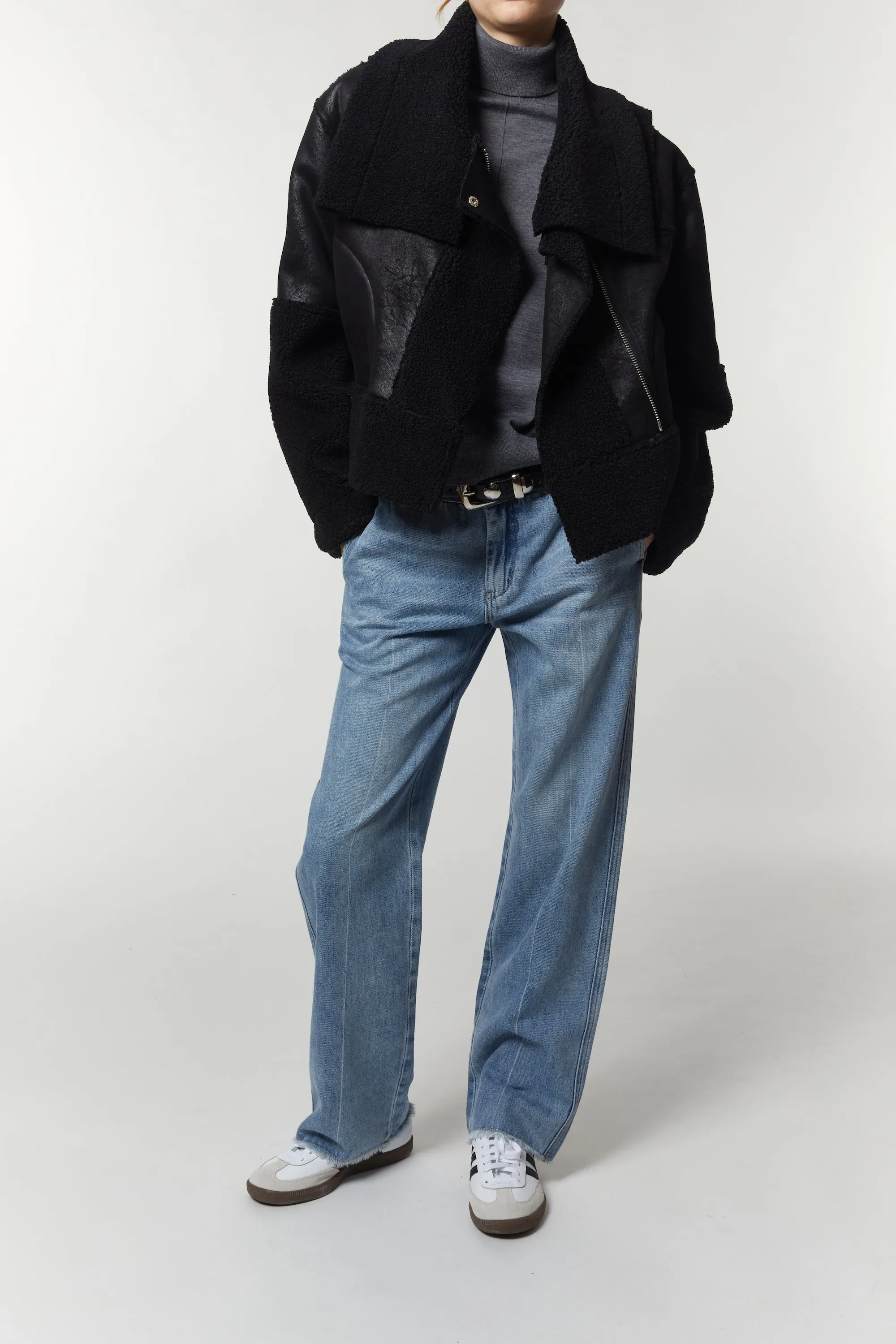 Marlise Shearling Moto Coat, Black sold by Saint Art product image thumbnail 2