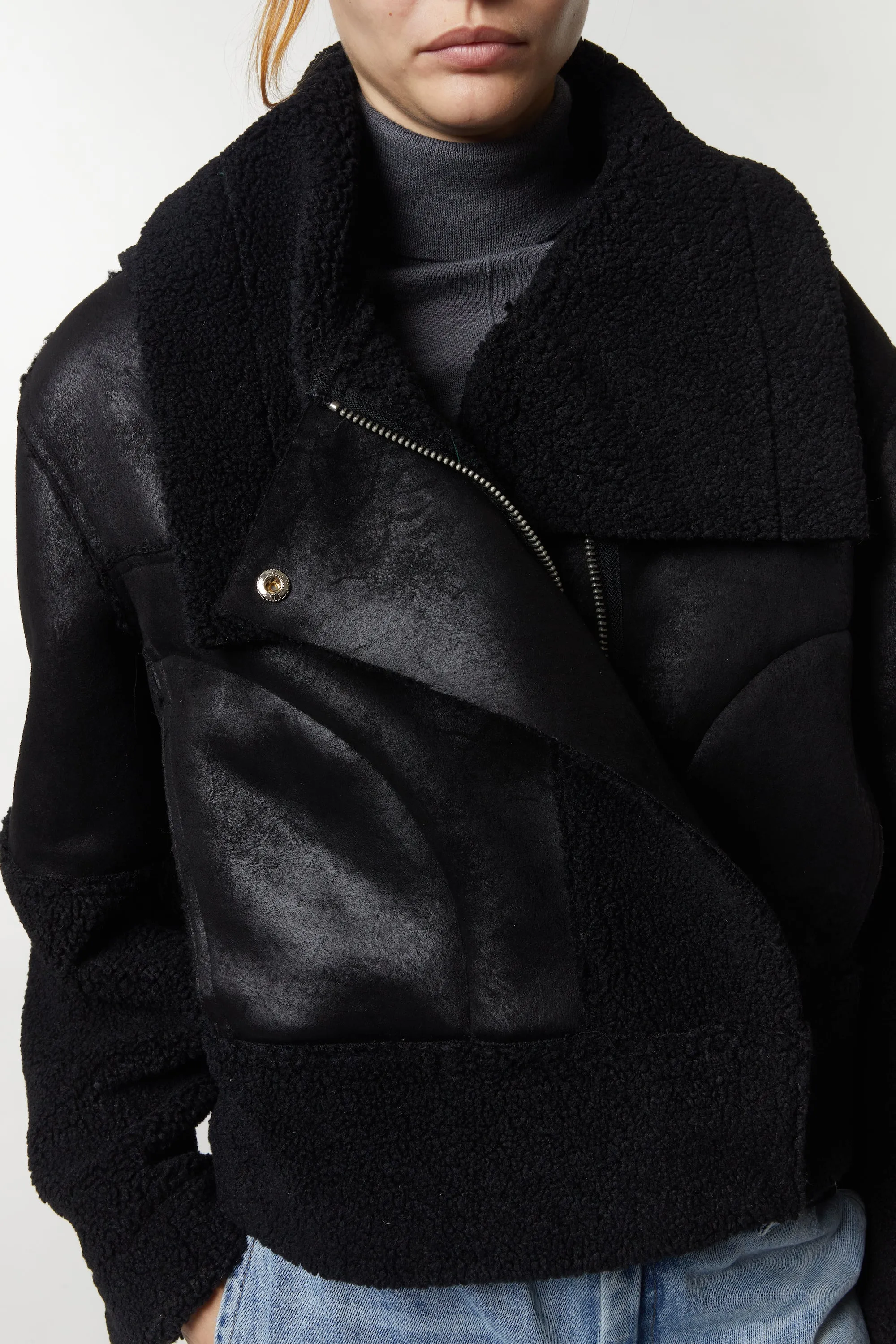 Marlise Shearling Moto Coat, Black sold by Saint Art product image thumbnail 3