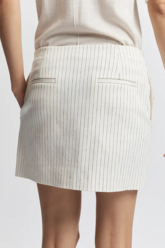 Thea Mini Skirt, Ivory Pinstripe sold by Saint Art