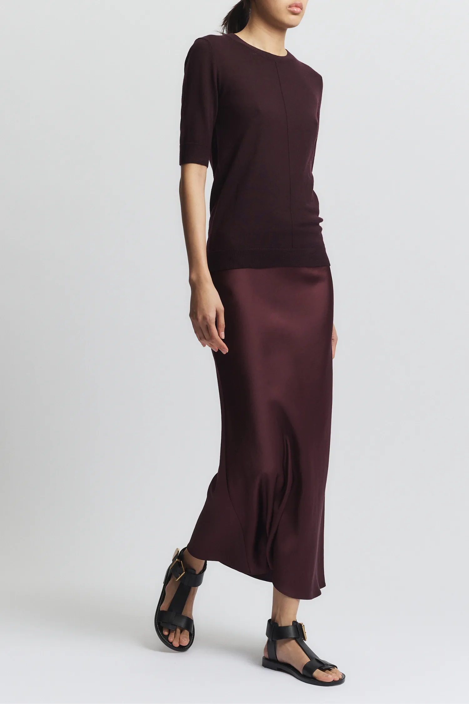 Talia Charmeuse Maxi Skirt, Grape sold by Saint Art