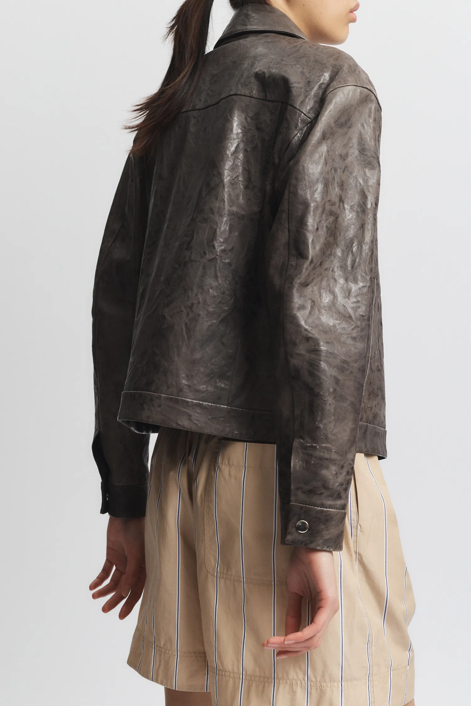 Max Distressed Leather Jacket, Grey sold by Saint Art product image thumbnail 4