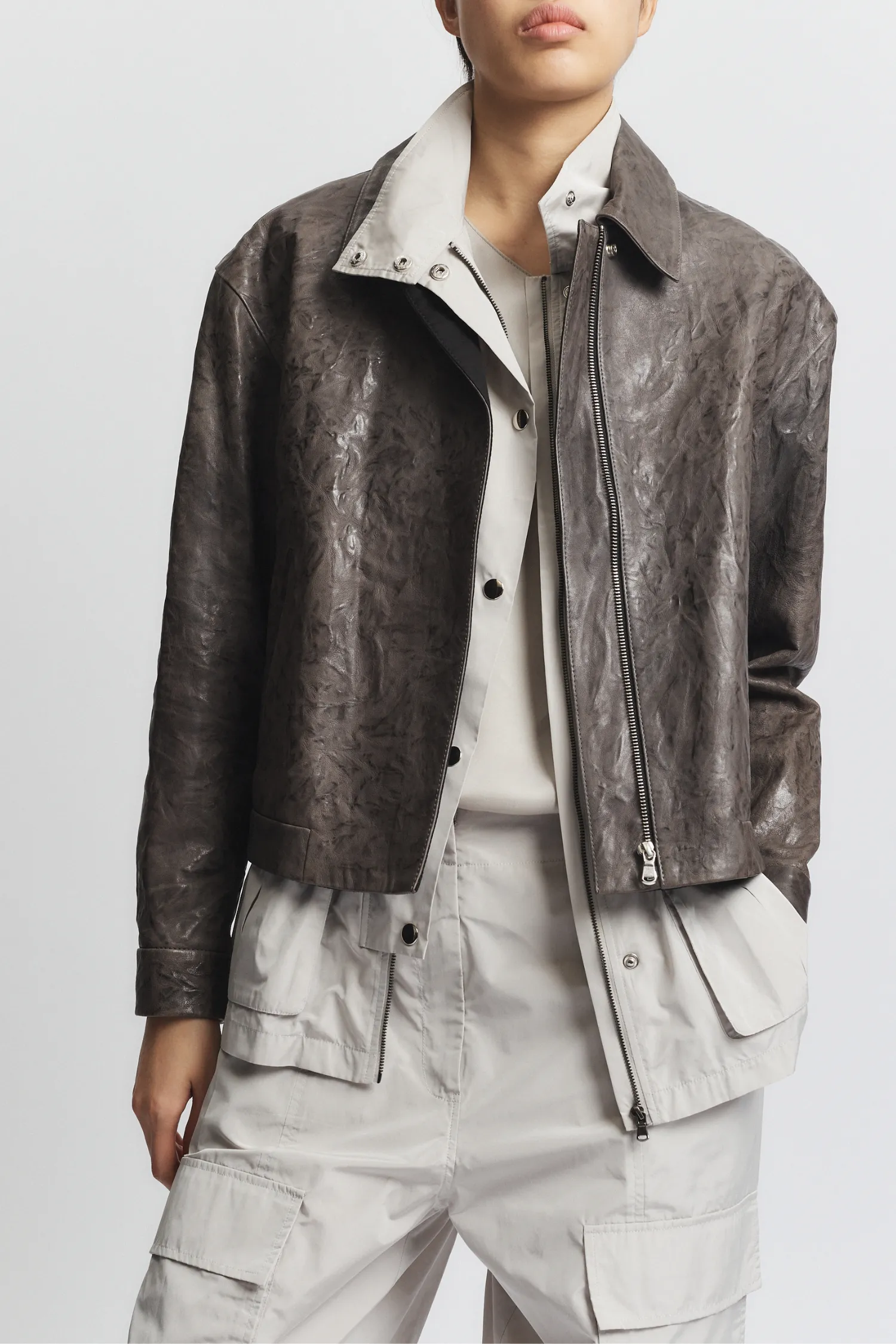 Max Distressed Leather Jacket, Grey sold by Saint Art