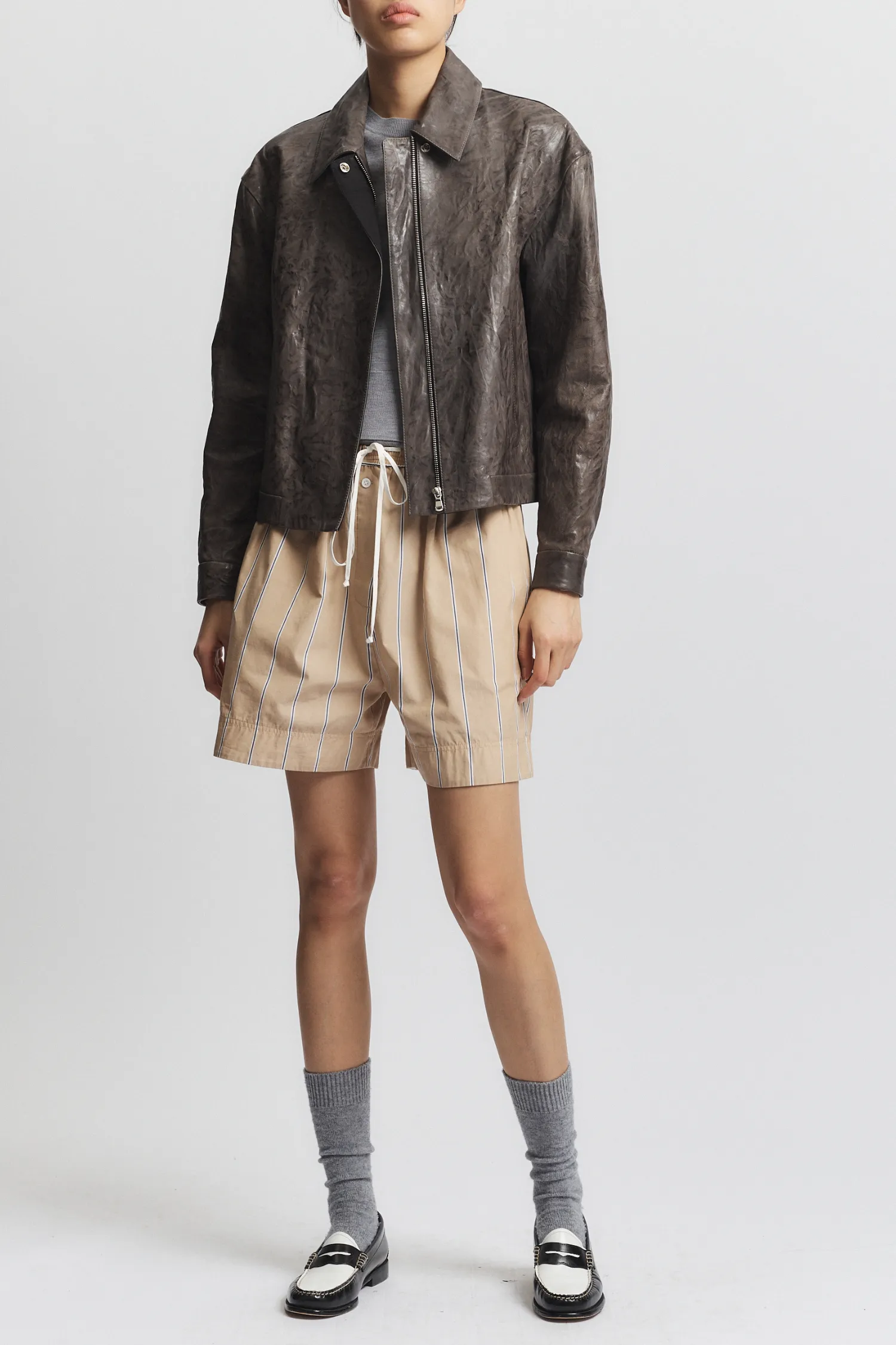 Max Distressed Leather Jacket, Grey sold by Saint Art product image thumbnail 2
