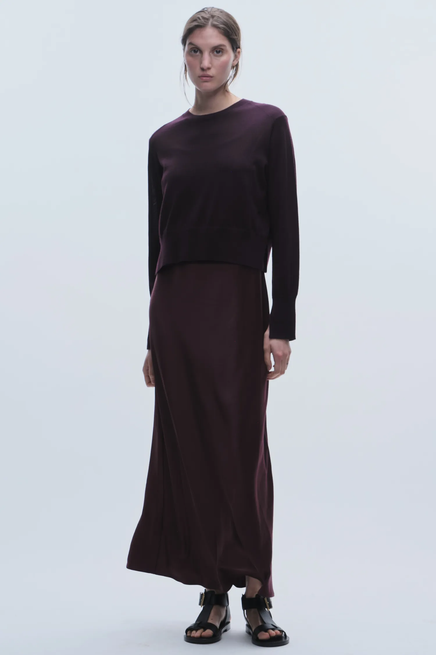 Elodie Layered Crewneck Knit, Grape sold by Saint Art