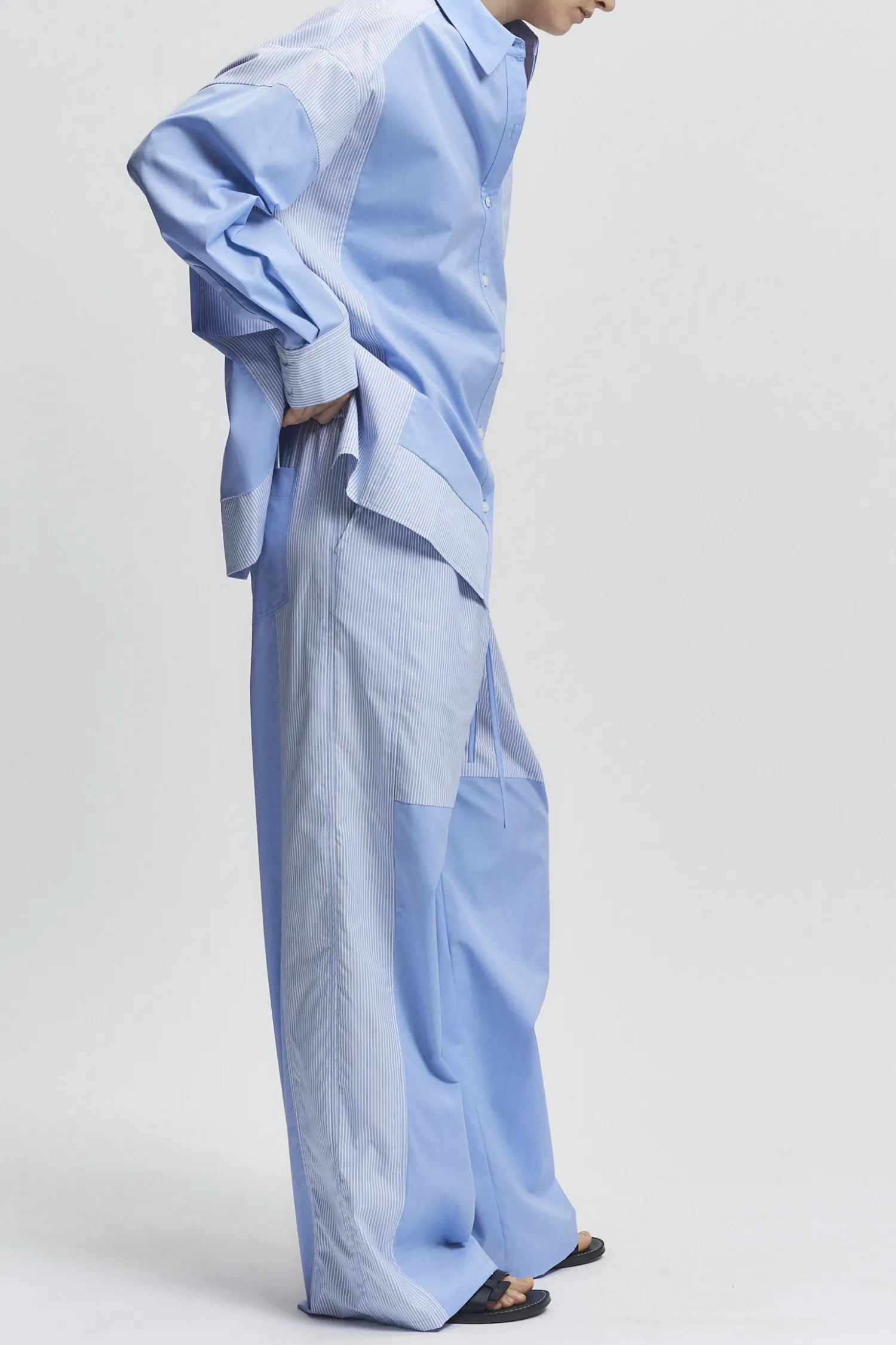 Xander Pant, Blue Mixed Shirting sold by Saint Art