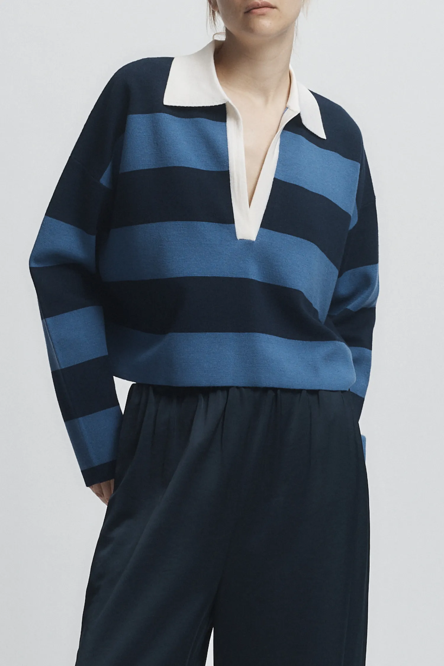 Samira Striped Knit Polo, Blue/White sold by Saint Art
