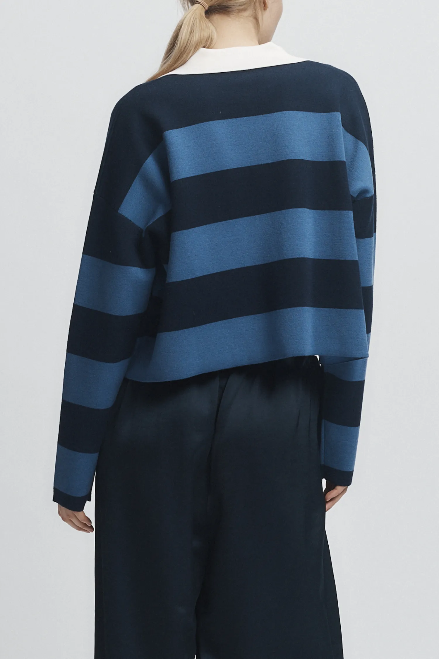 Samira Striped Knit Polo, Blue/White sold by Saint Art product image thumbnail 2