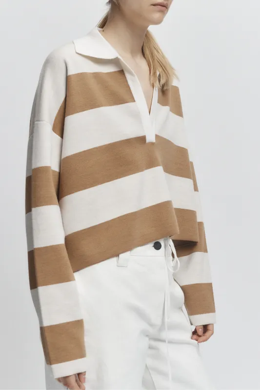 Samira Striped Knit Polo, Brown/Ivory made by Saint Art