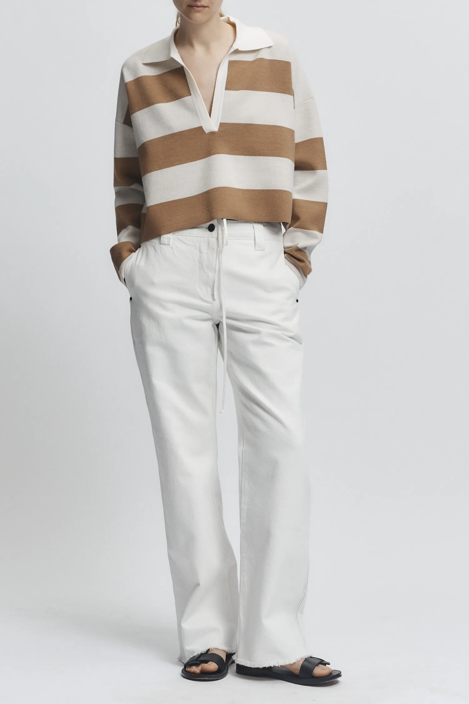 Samira Striped Knit Polo, Brown/Ivory sold by Saint Art product image thumbnail 3