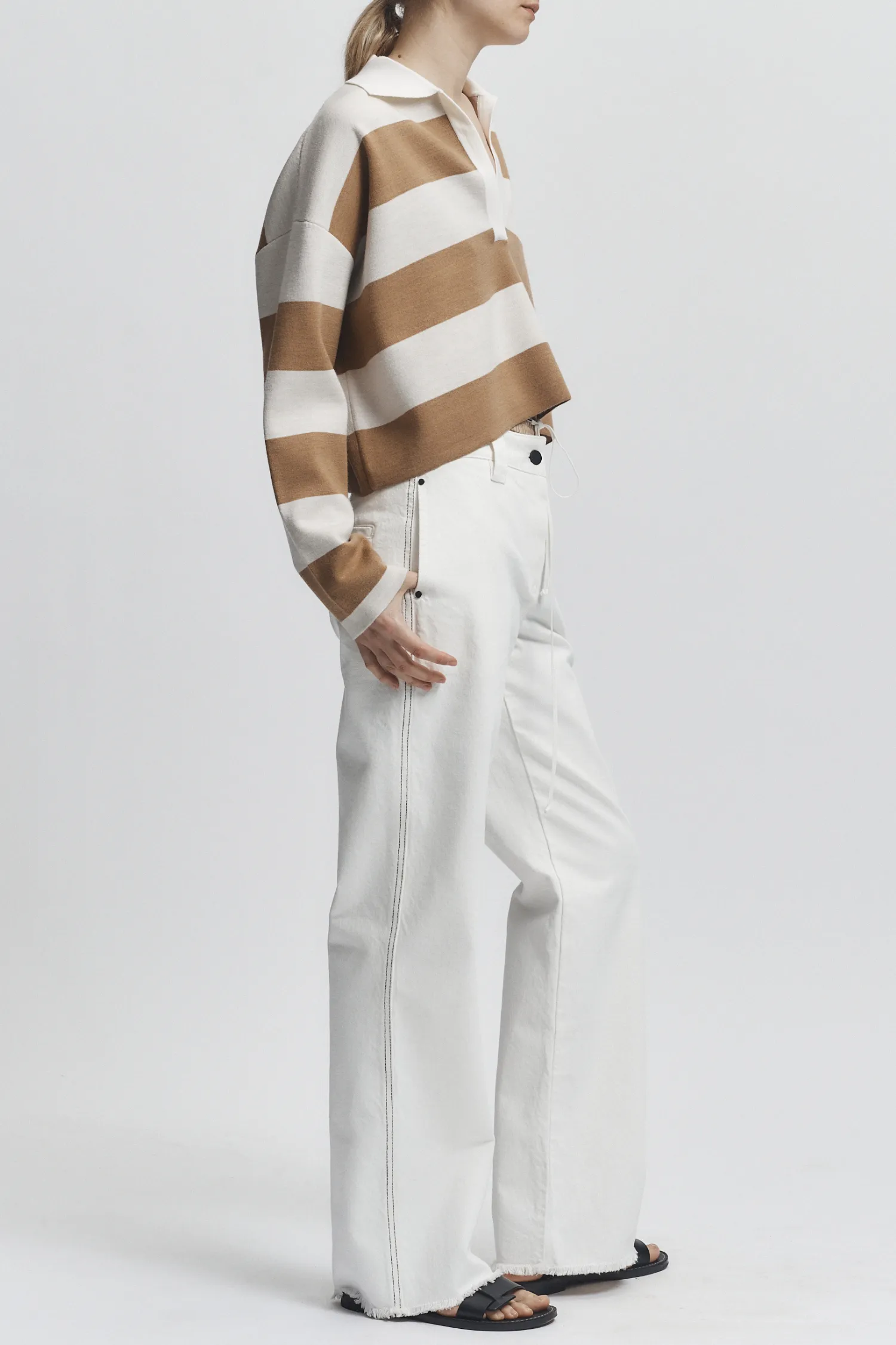 Samira Striped Knit Polo, Brown/Ivory sold by Saint Art product image thumbnail 4