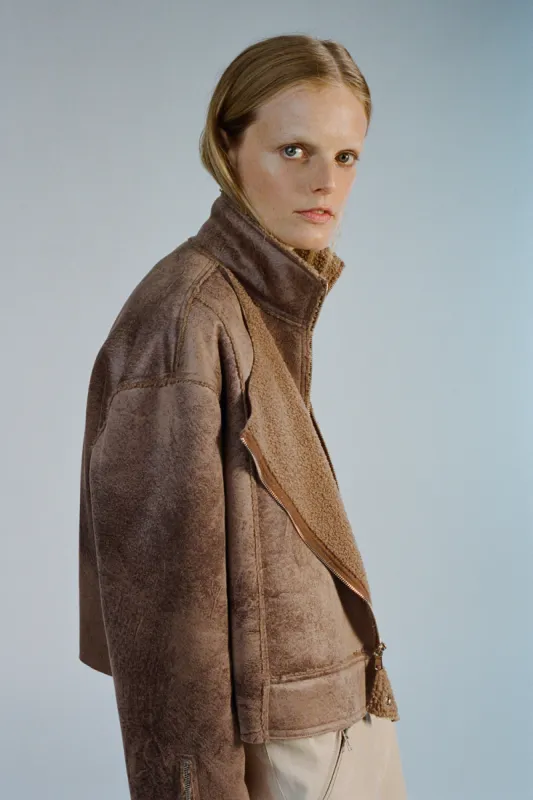 Phoebe Faux Sherpa Jacket, Camel made by Saint Art