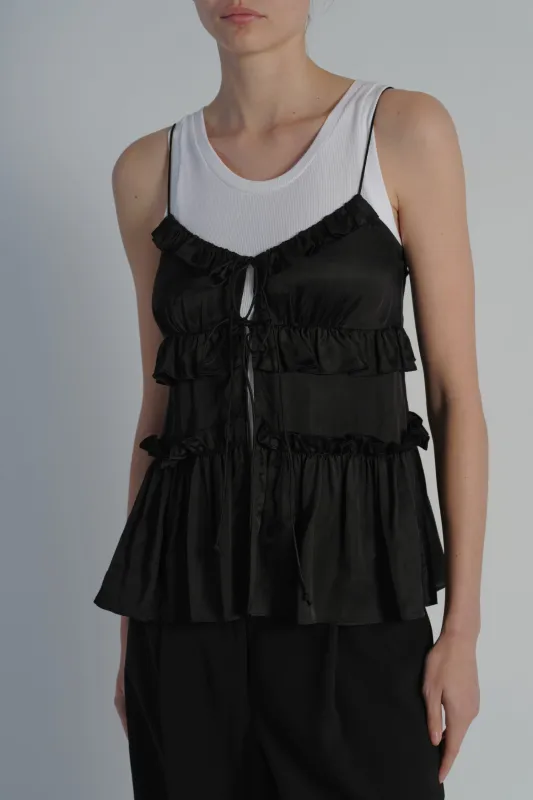 Olive Ruffle Blouse, Black sold by Saint Art