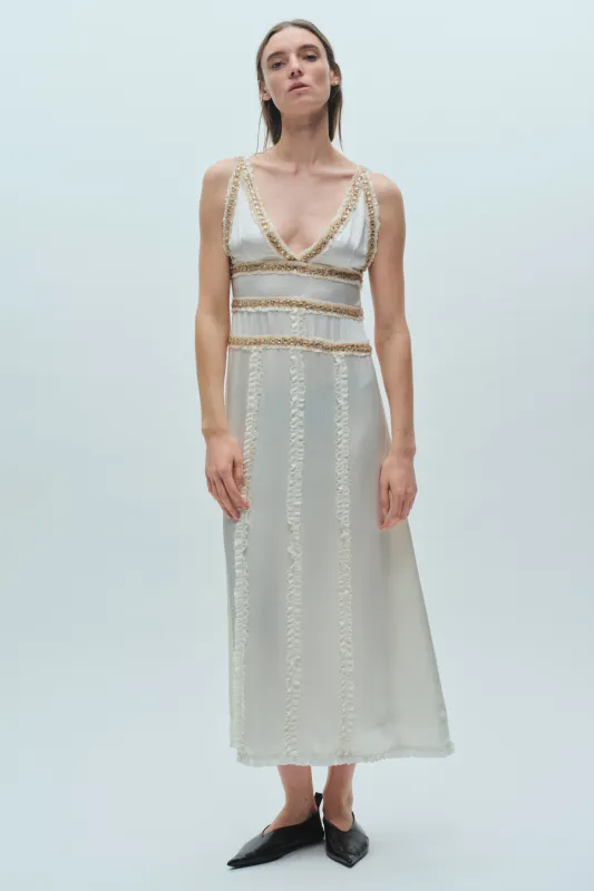 Nola Embellished Silk Dress, Ivory sold by Saint Art