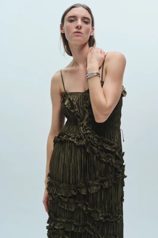 Bella Ruched Midi Dress, Olive sold by Saint Art