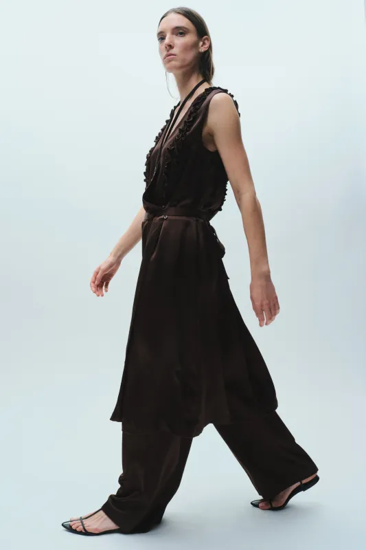 Sylas Silk Wrap Dress, Chestnut sold by Saint Art