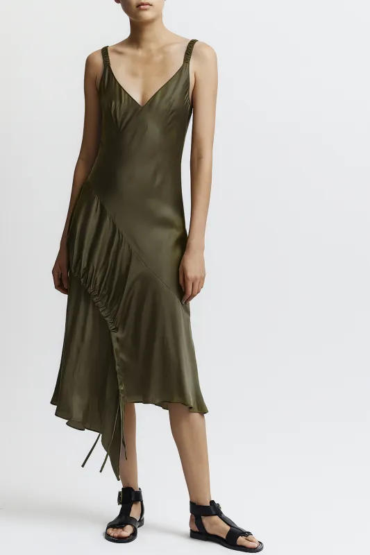 Kaia Asymmetric Midi Dress, Olive sold by Saint Art