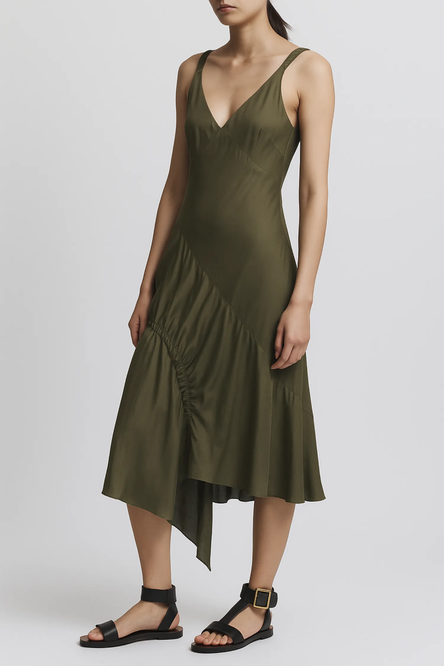 Kaia Asymmetric Midi Dress, Olive sold by Saint Art product image thumbnail 2