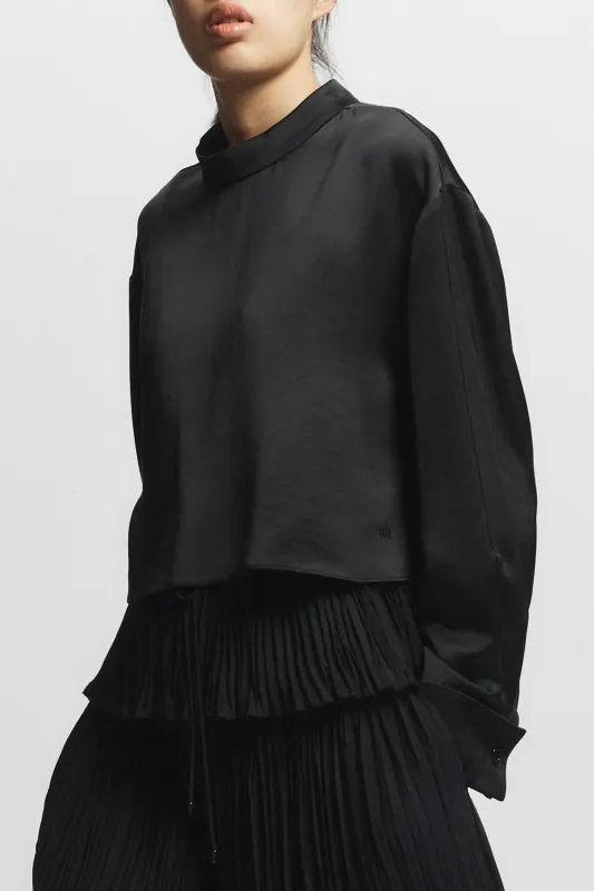 Riggs Mock Neck Charmeuse Top, Black made by Saint Art