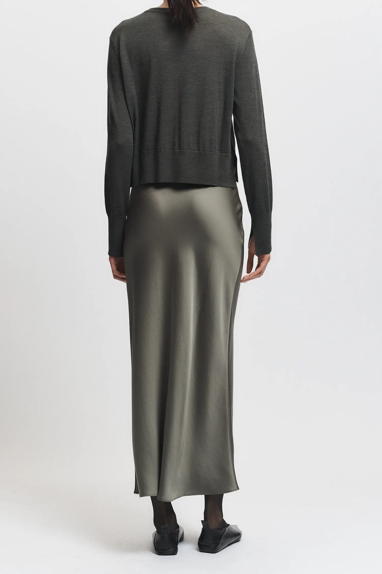 Talia Charmeuse Maxi Skirt, Dusty Olive sold by Saint Art product image thumbnail 2