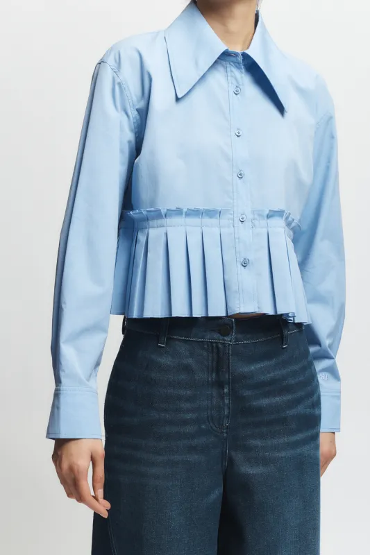 Mila Ruched Poplin Blouse, Blue Chambray made by Saint Art