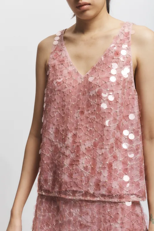 Sol Mesh Sequin Top, Blush made by Saint Art
