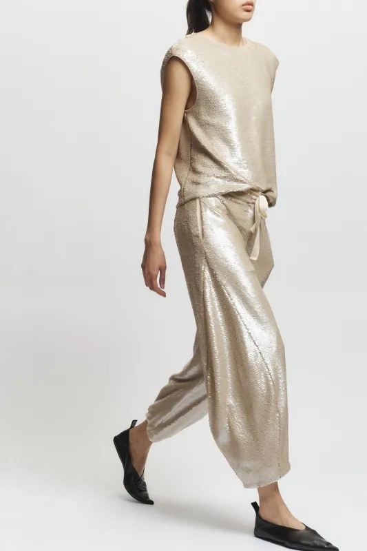 Shane Sequin Barrel Pant, Pearl made by Saint Art