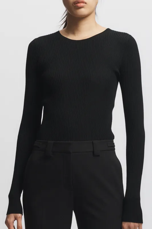 Atlas Rib Crewneck Sweater, Black made by Saint Art