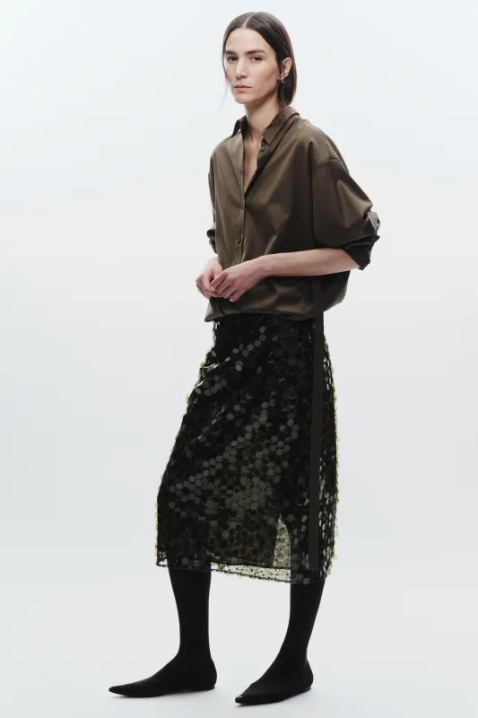 Zyon Mesh Sequin Skirt, Olive made by Saint Art