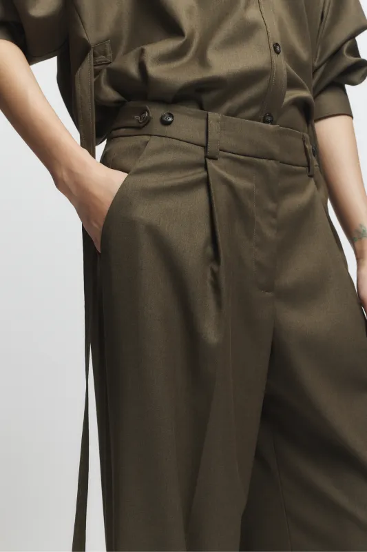 Eliam Wideleg Trouser, Olive sold by Saint Art