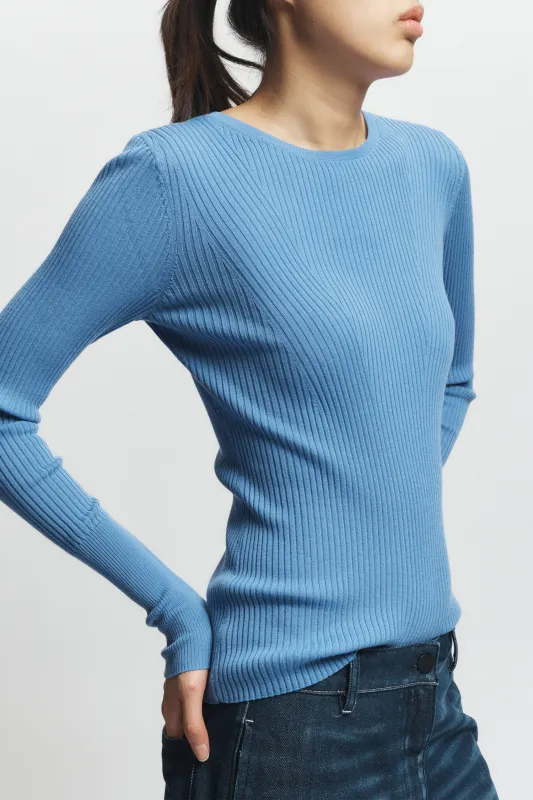 Atlas Rib Crewneck Sweater, Wedgewood made by Saint Art