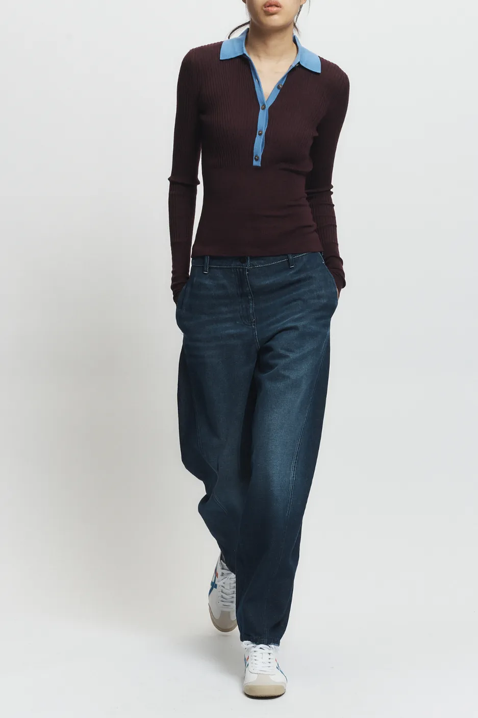 Cillian Rib Polo Sweater, Burgundy/Wedgewood sold by Saint Art product image thumbnail 2