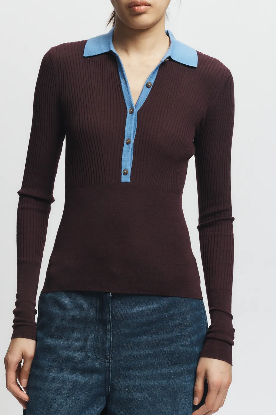 Cillian Rib Polo Sweater, Burgundy/Wedgewood sold by Saint Art