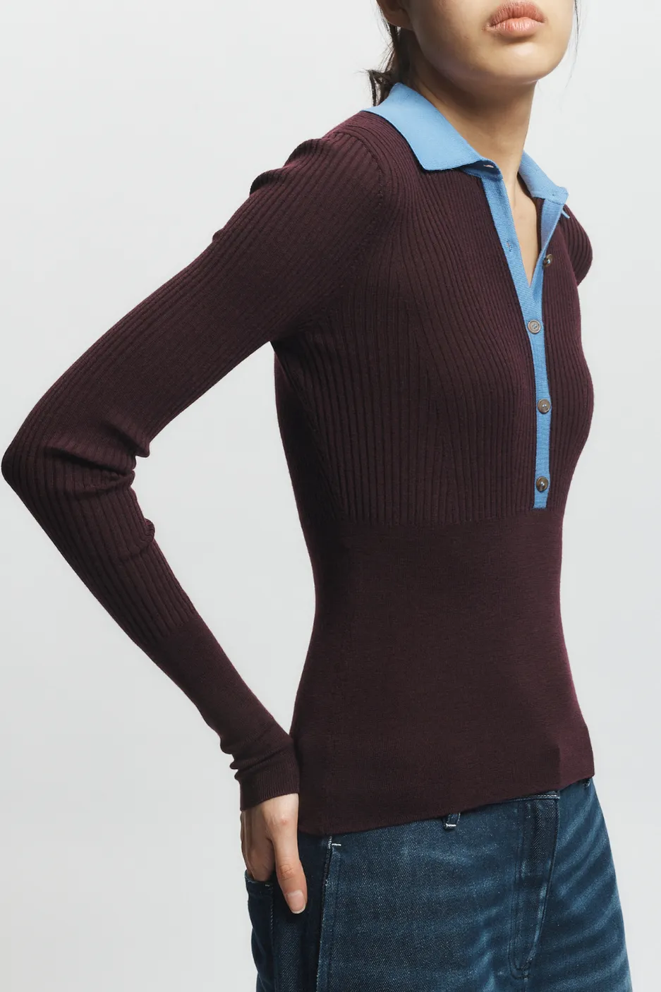 Cillian Rib Polo Sweater, Burgundy/Wedgewood sold by Saint Art product image thumbnail 4