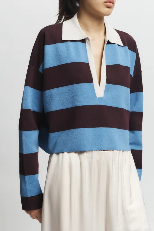 Samira Striped Knit Polo, Burgundy/Blue made by Saint Art