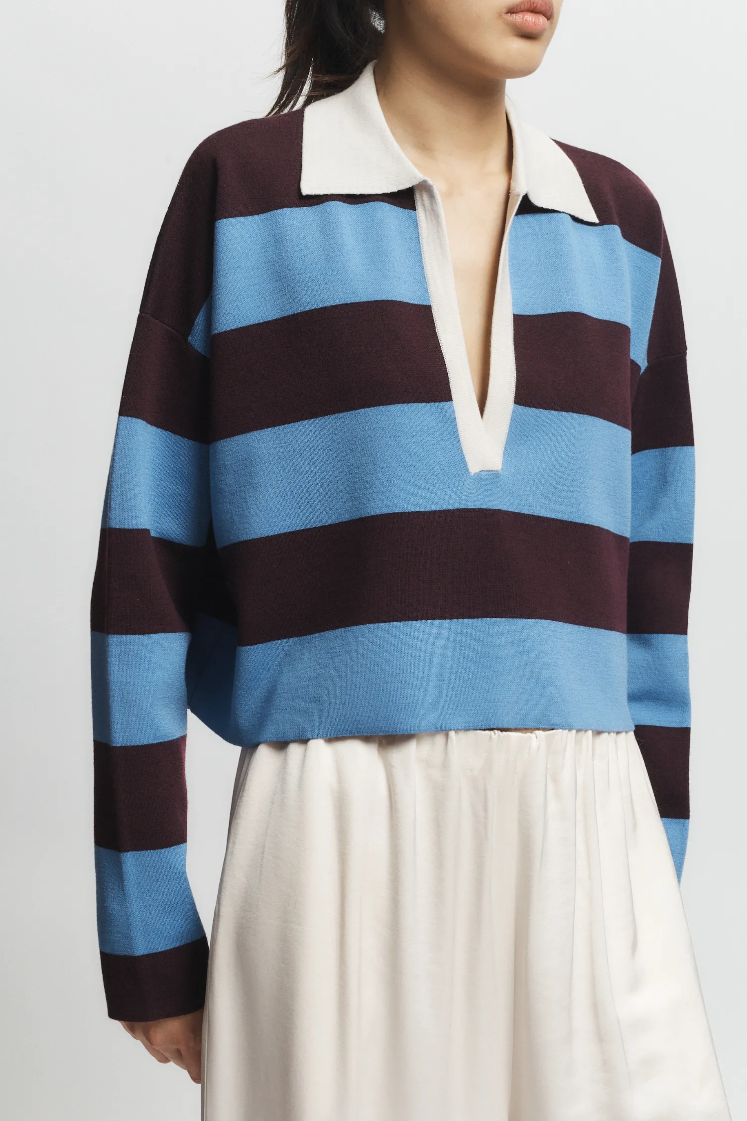 Samira Striped Knit Polo, Burgundy/Blue sold by Saint Art