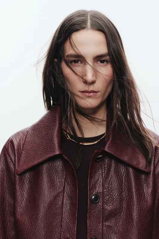 Lomand Crinkle Leather Jacket, Burgundy sold by Saint Art